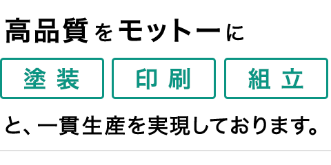 高品質をモットーに【塗装】【印刷】【組み立て】と一貫生産を実現しております。